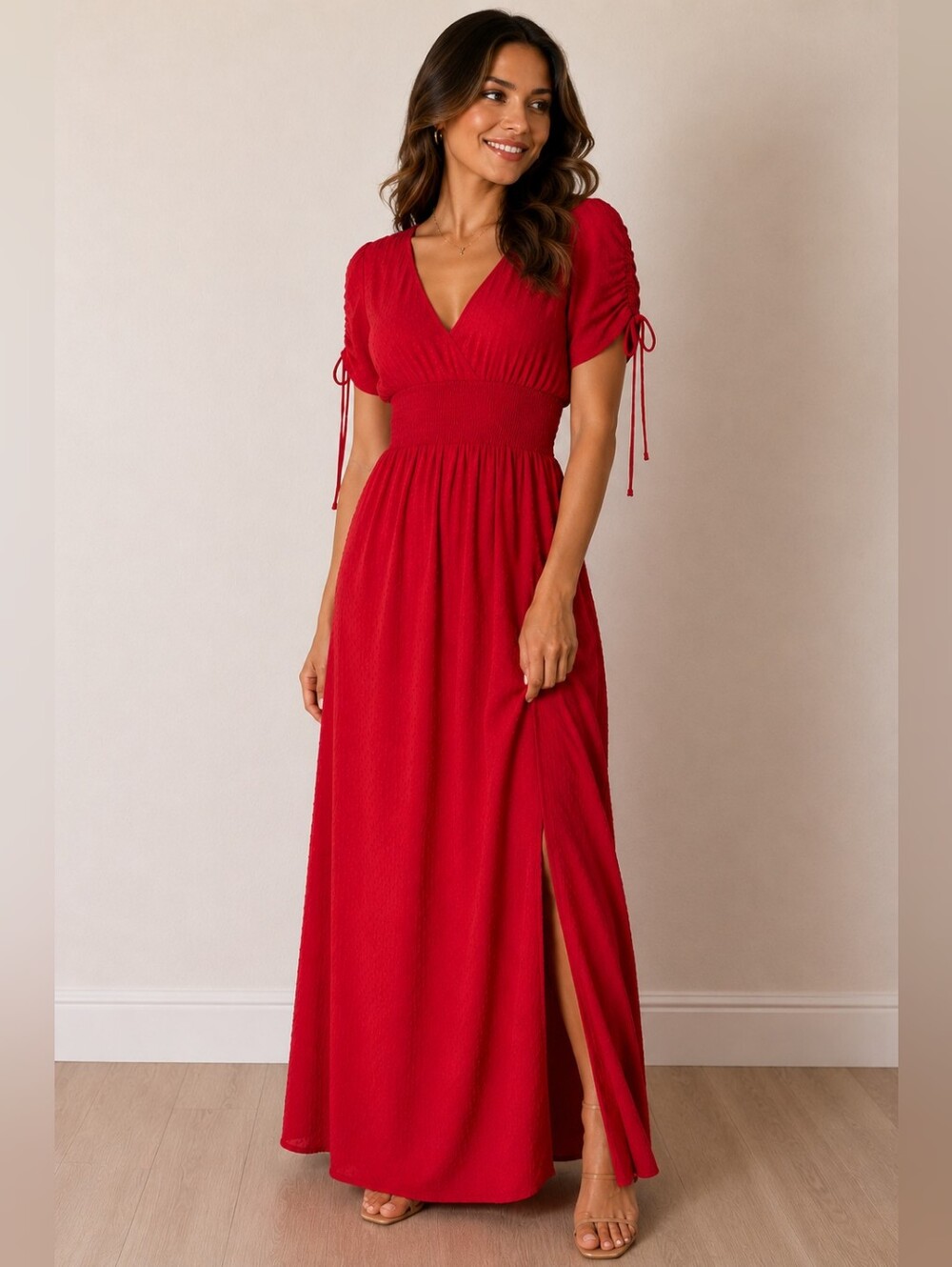 bar III Elegant  Red V-Neck Maxi Dress